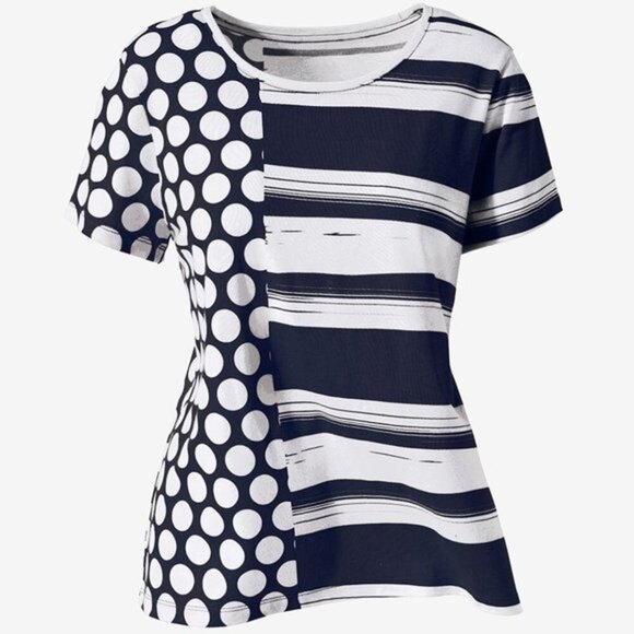 Chico's Striped Polka Dot Printed Short Sleeve Crew Neck Tee (NWT) - Picture 1 of 1